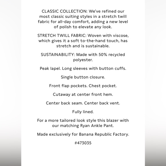 Banana Republic Factory NWT Sz 4 Ryan pant and matching Gray twill blazer - Picture 13 of 16